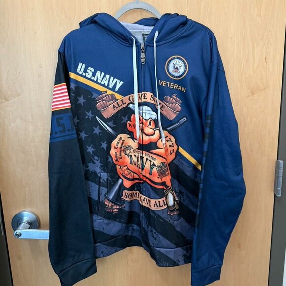 Vetadn US Navy Veteran Popeye the Sailor Tribute Zip Up Men’s XL - Picture 1 of 6